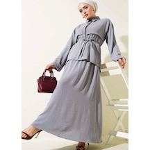 Lovie Moda Kadın Parça Detaylı Etekli Takım Gri Lovie Moda Kadın Parça Detaylı Etekli Takım Gri