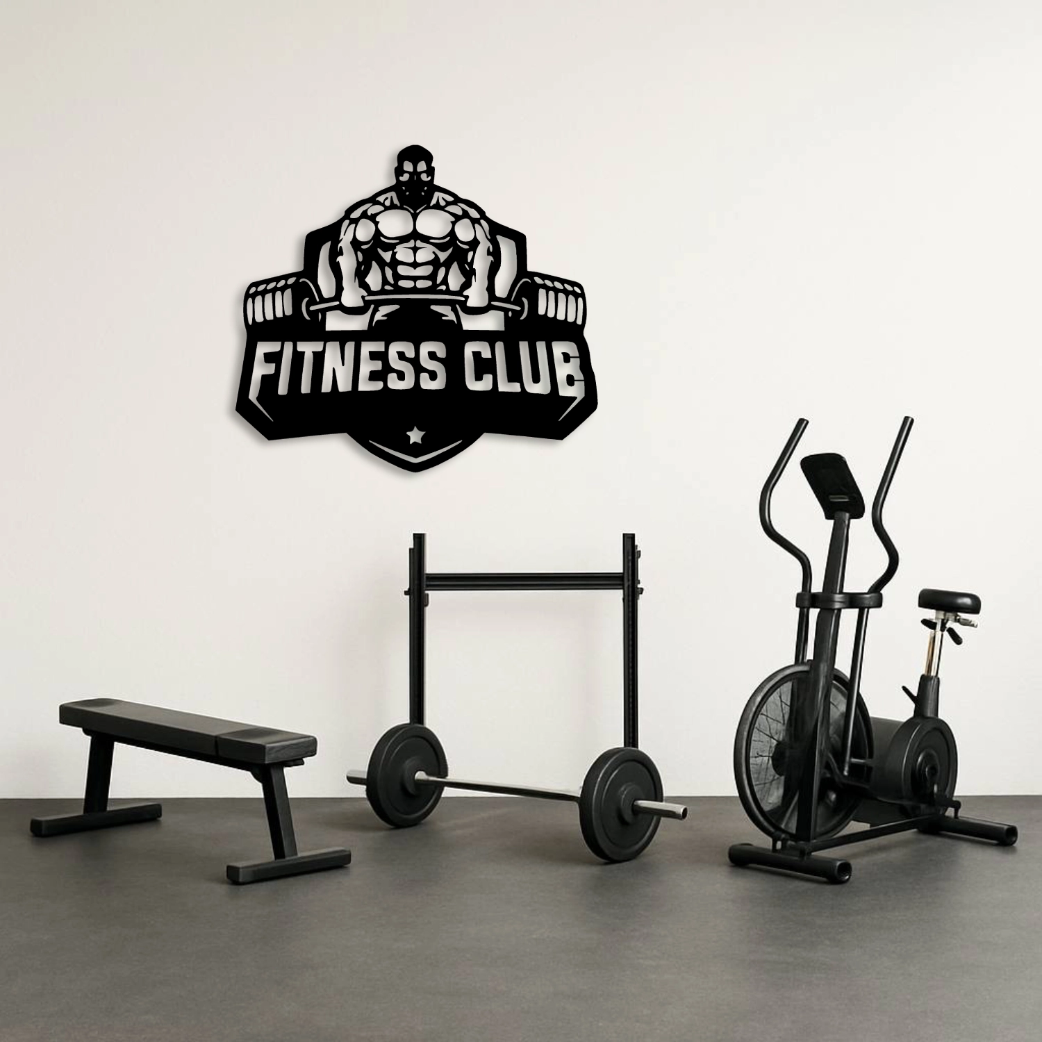 Fitness Club Amblem Tasarımlı Metal Duvar Tablosu Siyah
