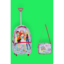 Tezzgelsin Kız Çocuk Girl Desenli Beslenmeli Çekçekli Okul Çantası 2'li Set Yeşil