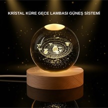 Led Işıklı Kristal Küre Ahşap Standlı Dekoratif Gezegen Model -