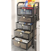 Trendesk 5 Katlı Siyah Çekmeceli Tekerlekli Banyo Organizer Banyo Düzenleyici