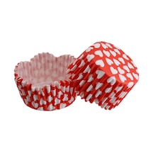 Cupcake Kalıbı Pet Kapsül Kırmızıya Beyaz Kalp Desenli Dalgalı Ke
