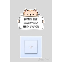 Lütfen Zile Basmayınız Bebek Uyuyor Şirin Kedi Sticker Kapı Zili Etiketi Standart