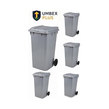 Umbex 5 Adet Plastik Çöp Konteyneri Çöp Kovası 240 Lt Isıya Karşı Dayanıklı Gri