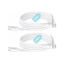 2 Adet X 2 Metre Kablo Seti, Type C-lightning 27watt Pd Hızlı Şarj, Wahoo, Beyaz/gümüş Metal Standart