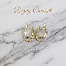 Zirkon Taşlı Altın Kaplama Kıvrımlı Küpe Modern Çift Hatlı Tasarım-dz-4 Gold