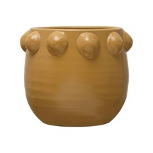 El Yapımı Sarı Noktalı Kabartmalı Terra Cotta Saksı
