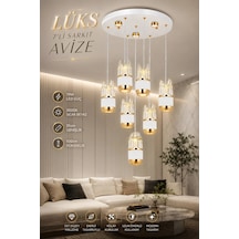 Modern Premium Lüks 7'li Sarkıt Led Avize Gold Beyaz Gövdeli Salon Avizesi 79w 3000k