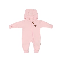 Bebegen Kız Bebek Pudra Baby Ayıcık Armalı Kapüşonlu 3 İplik Fermuarlı Tulum Çok Renkli