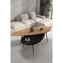 Reyo Falez Orta Sehpa Seti Modern 2'li Ahşap Ayaklı Salon Oturma Odası Dekoratif Sehpa Takımı 7779 Ceviz Bendir Ceviz - Bendir