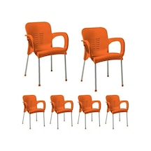 6 Adet Metal Ayaklı Plastik Sandalye Koltuk Turuncu Turuncu