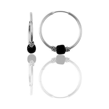 Gümüş 12 Mm Mini Siyah Taşlı Halka Küpe
