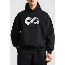 Erkek 10 Kasıma Özel 3 İplik Kapüşonlu Baskılı Sweatshirt Hoodie - Siyah
