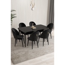 Rovena Modica Siyah Mermer Desen 80x132 Açılabilir Yemek Masası Takımı 6 Adet Sandalye Siyah 1576