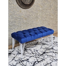Zafir Beyaz Boyalı Tel Ayaklı 90 Cm Puf Bench - Puf - Bench - Kasalı Oturak - Oturak - Yatak Ucu Puf Mavi