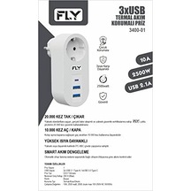 Fly Fly 3400 Termal Akım Korumalı, Çocuk Korumalı, 2 X Usb Type-c, 1 X Usb Type-c, Tekli Priz, Beyaz