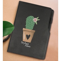 Bk Gift Kişiye Özel Kaktüs Tasarımlı Siyah Termo Deri Not Defteri 15x21cm-6