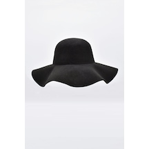 Geniş Kenar Kadın Floppy Siyah Fötr Şapka - Standart