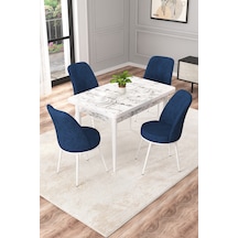 Rovena Raum Beyaz Mermer Desen 70x110 Sabit Mutfak Masası 4 Sandalye Lacivert 3677