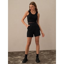 Xint Siyah Doğal Yün Dokulu Regular Fit Şort 850944