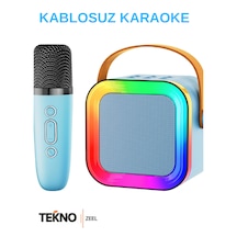Teknozeel Mikrofonlu Karaoke 5 Ses Efektli Rgb Led Işıklı Bluetooth Kablosuz Hoparlör Ses Bombası Mavi Renk