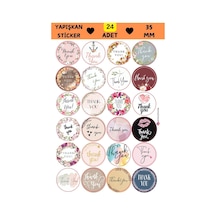 24 Adet - 24 Çeşit Thank You Sticker - Teşekkür Sticker - Paketleme Sticker - Hediye Paketi Sticker - Çok Renkli