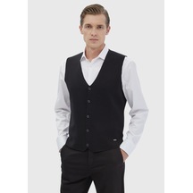Ramsey Siyah Regular Fit V Yaka Casual Örme Triko Yelek