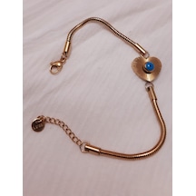 Giftworld Çelik Gold Nazar Boncuklu Kalpli Bileklik Altın
