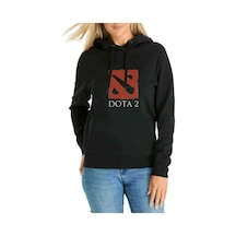 Dota Baskılı Siyah Kadın Kapşonlu Sweatshirt
