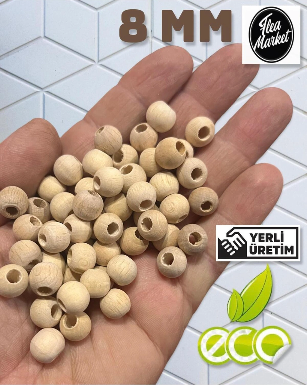 8 Mm Ham Ahşap Boncuk 50 Gram Ort 205 Adet Delik Çapı 3mm Makrome Takı Bileklik Tahta