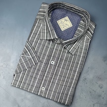 Eren Style Linen Keten Klasik %100 Cotton Kısa Kollu Terletmeyen Gömlek Gri