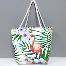 Flamingo Desenli Plaj Çantası Beyaz