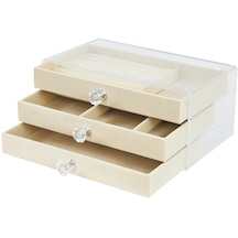 Modern 3 Çekmeceli Takı Mücevher Kutusu Organizer Düzenleyici Beyaz
