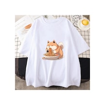 Tarzsokak Beyaz Shiba Inu Keyifli Ramen Grafik Tshirt Kıyafetleri Yaz Komik Japon Şehriye Harajuku Bask