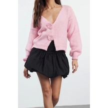 Ersefa Kadın Modern Tarz Slim V Yaka Regular Triko Hırka Pudra