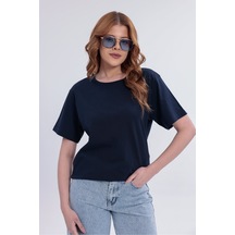 Myrab Denim Kadın Lacivert Basic Tişört Regular Fit Bisiklet Yaka %100 Pamuk 30/1 Süprem Kumaş Günlük T-shirt