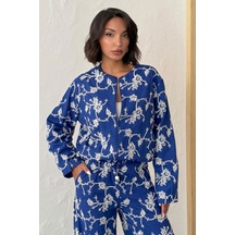 Verymoda Çiçek Nakışlı Fermuarlı Ceket F1948 Saks