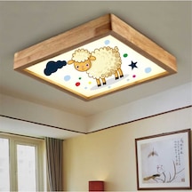 Ahşap Çerçeve Tavan Led Aydınlatma Avize 60X60Cm Kids Kuzu Beyaz