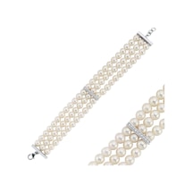 6,5 Mm Choker Zirkon Taşlı Doğal İnci Bileklik Gold Sarı Altın
