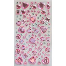 Taş Sticker Yapışkanlı Saç, Yüz, Tırnak, Makyaj Nane Süs Taşı Işıltılı Parlak Açık Pembe Kalpler, Abanoz