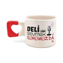 Deli Gibi Sevmek Ruhumuzda Var Baskılı Kırmızı Kulplu Kalp Kupa