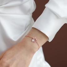 İnci Ve Çiçek Motifli Rose Gold Kaplama Gümüş Bileklik Gümüş