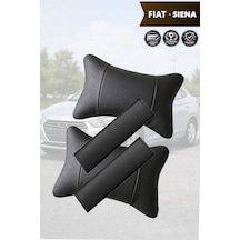 Fiat Siena Uyumlu Lüks Deri Yastık Siyah Deri Kemer Koruyucu Set