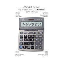 Hesap Makinesi Gri 15x20 Cm 1 Adet Cockpıt Ck-642 12 Haneli Büyük Boy Hafızalı Ofis Büro Masaüstü Hesap Makinası Gr