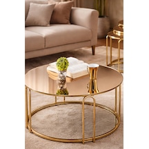 Salon Orta Bronz Aynalı Ayna Lenka Gold Metal Ayak Orta Sehpa Altın