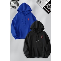 Macklin Sevgili Çift Kombin Spiderman Ve Kız Ağ Baskılı Özel Tasarım Kapüşonlu Sweatshirt 2li Set Takım Mavi Siyah Mck1242 Çok Renkli