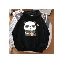 Tarzsokak Pandalar Aşk İçme İnci Süt Çay Baskılı Kapüşonlu Svetşört Erkekler Harajuku Sıcak Hoody Moda Siyah