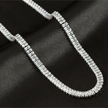 4 Mm Baget Taşlı Zirkon Lüks Çelik Kolye Gümüş