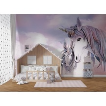 Pembe Bulutlar Üzerinde Unicorn Çocuk Odası Duvar Kağıdı