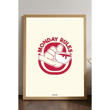 Monday Rules Ahşap Çerçeveli Poster, Dekoratif Mutfak Duvar Tablosu